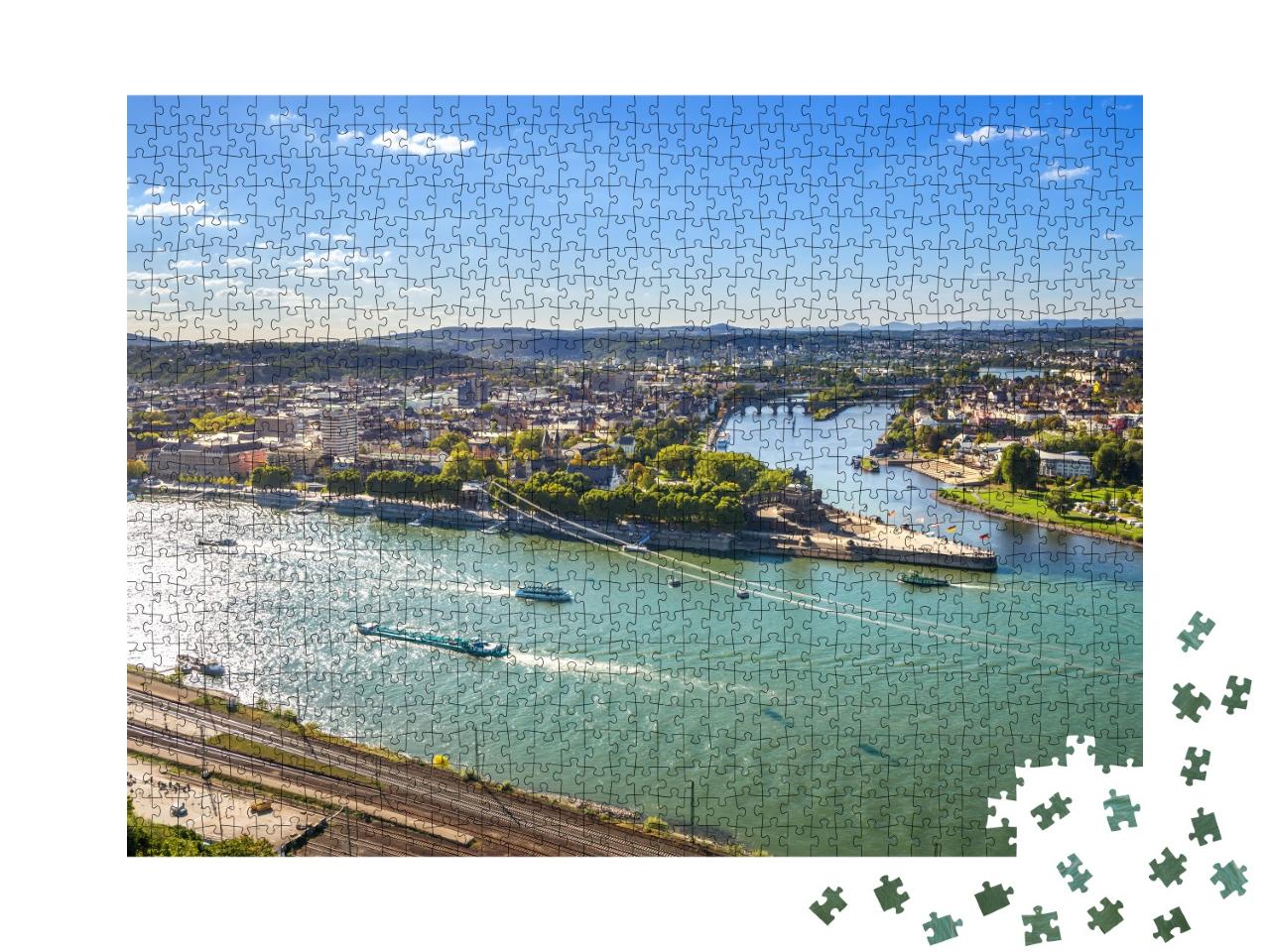 Puzzle 1000 Teile „Koblenz, Deutsches Eck: Rhein und Mosel“