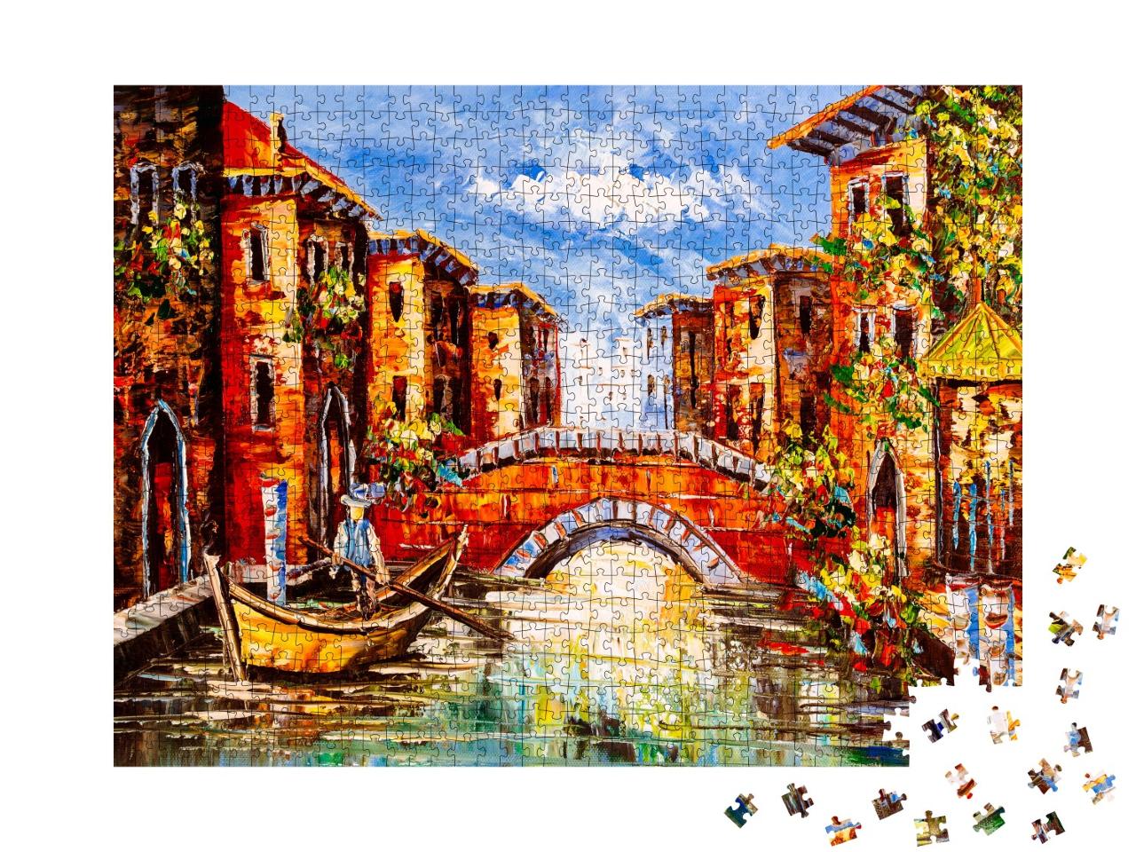 Puzzle 1000 Teile „Ölgemälde: Gondelfahrt durch Venedig“