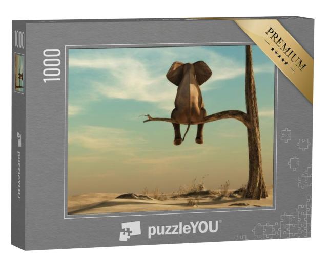 Puzzel 1000 stukjes „Olifant op een dunne tak, illustratie“