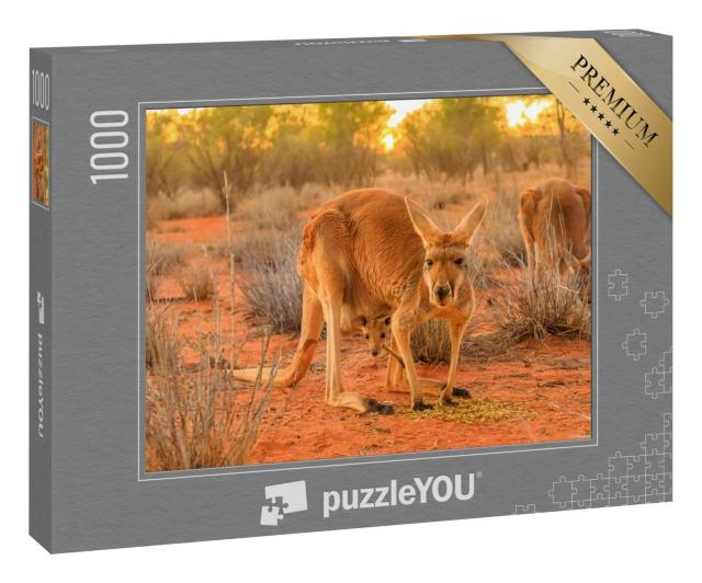 Puzzle 1000 Teile „Rotes Känguruweibchen mit einem Jungtier im Beutel“