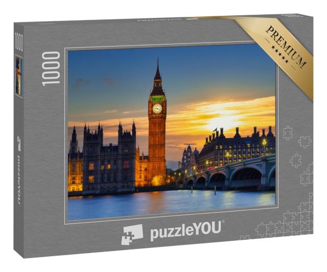 Puzzle 1000 Teile „Big Ben und Westminster Bridge im Sonnenuntergang, London“