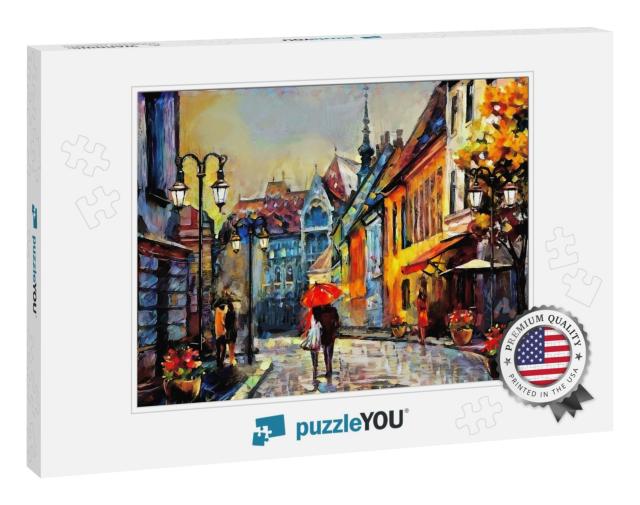 Oil Painting on Canvas European City. Hungary. Street Vie... Jigsaw Puzzle