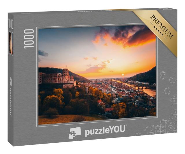 Puzzle 1000 Teile „Blick über Heidelberg im glühenden Sonnenuntergang“