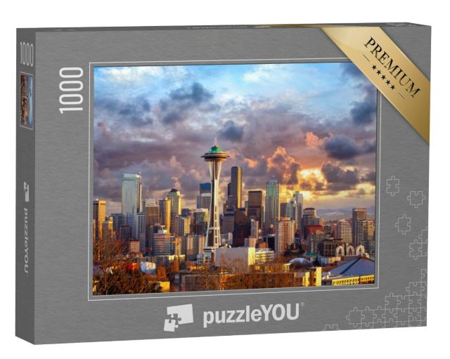 Puzzel 1000 stukjes „Seattle skyline bij zonsondergang, VS“