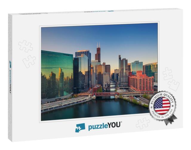 Chicago At Dawn. Cityscape Image of Chicago Downtown At S... Jigsaw Puzzle