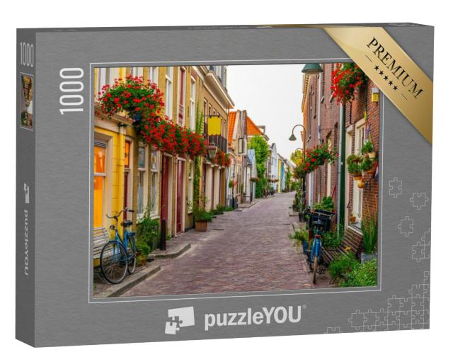 Puzzel 1000 stukjes „Smalle straat in het centrum van Delft, Nederland“