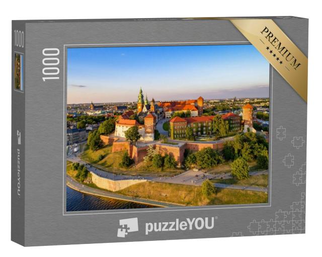 Puzzel 1000 stukjes „Skyline met Wawel Hill, kathedraal en oevers van de Vistula, Krakau, Polen“