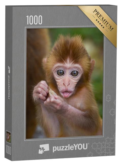 Puzzel 1000 stukjes „Een baby-aapje aan het eten in het bos“