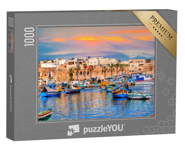 Puzzel 1000 stukjes „Traditionele huizen en boten in de haven van Marsaxlokk op Malta“