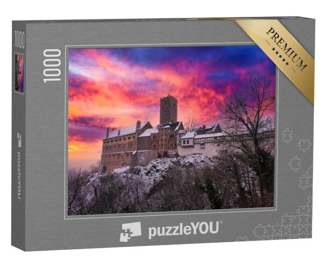 Puzzel 1000 stukjes „Kasteel Wartburg in het Thüringer Woud bij Eisenach in de stralende zonsondergang“