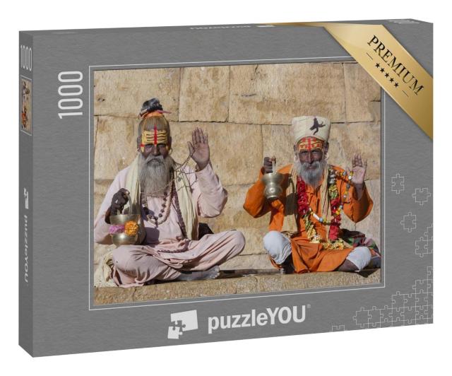 Puzzle 1000 Teile „Zwei hinduistische Männer auf der Straße in Jaisalmer, Rajasthan, Indien“