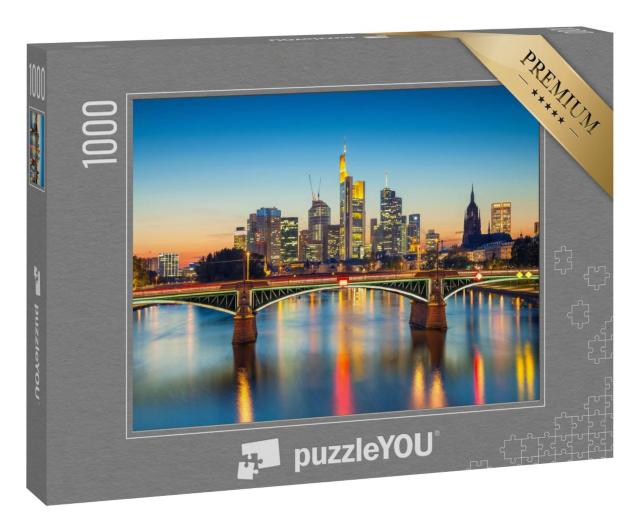 Puzzle 1000 Teile „Stadtbild von Frankfurt am Main bei Sonnenuntergang, wunderschöne Skyline“