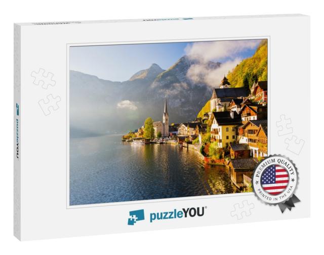 Amazing Morning View on Famous Mountain Town Hallstatt on... Jigsaw Puzzle