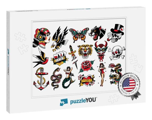 Vector Set of Old School Tattoo Designs... Jigsaw Puzzle