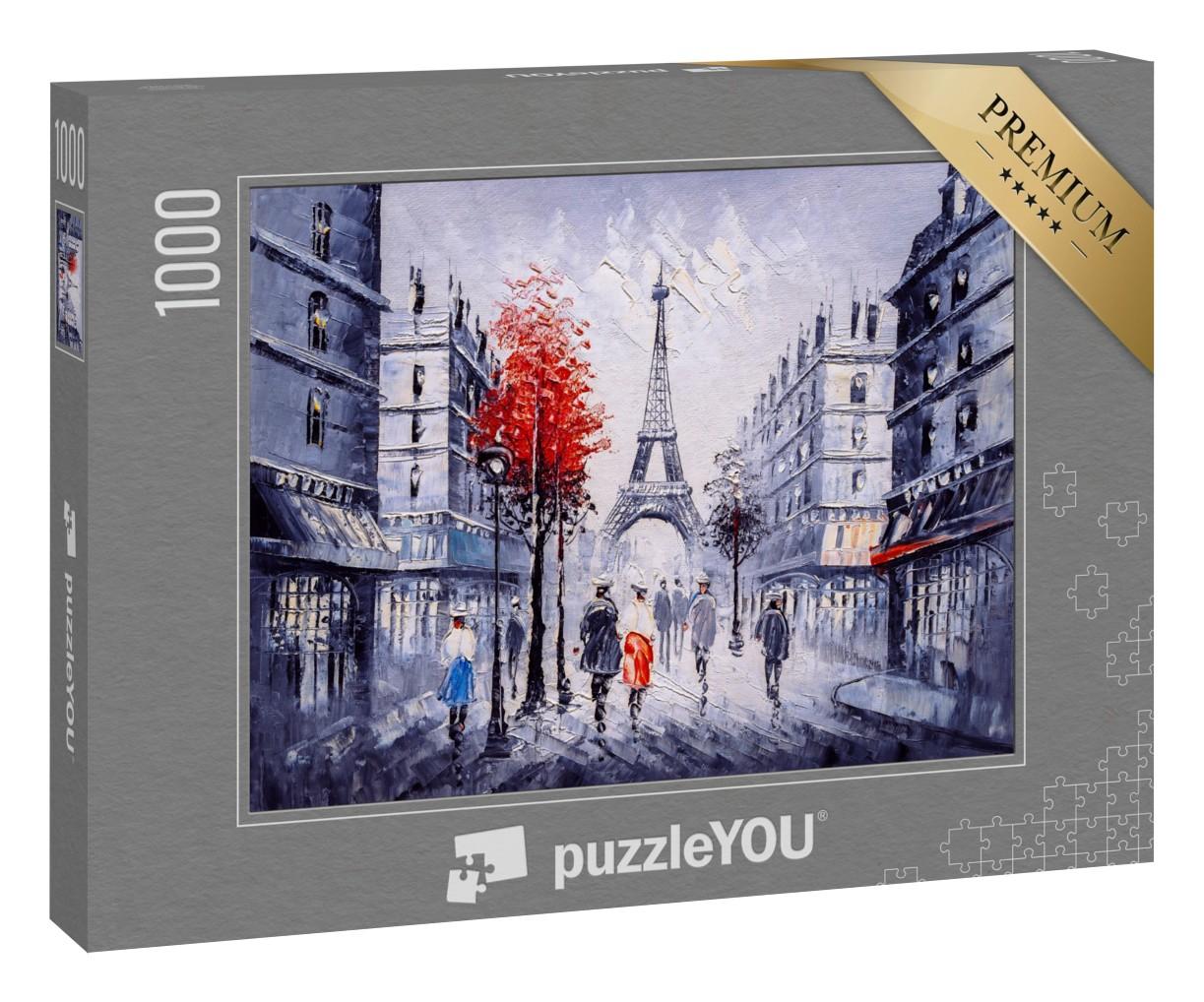 Puzzle 1000 Teile „Straßenansicht von Paris als Ölgemälde“