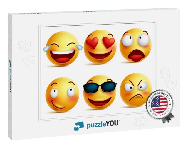 Smiley Face Icons or Yellow Emoticons with Emotional Funn... Jigsaw Puzzle