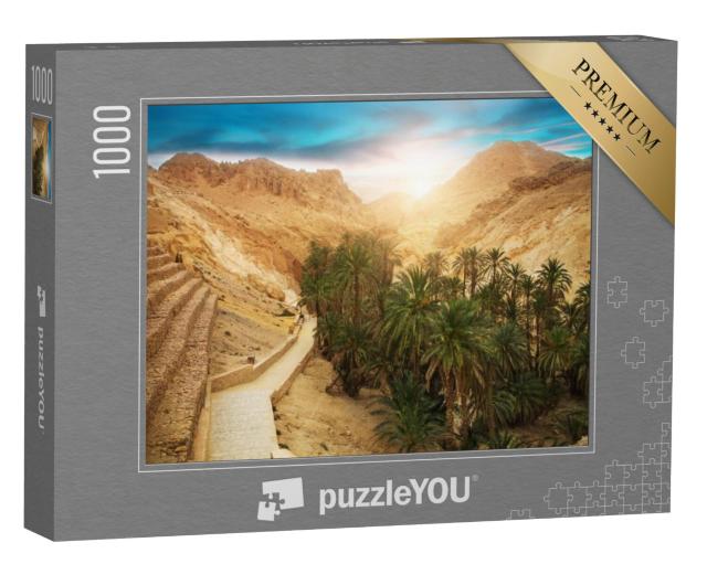 Puzzel 1000 stukjes „Uitzicht op de bergoase Chebika, Sahara-woestijn, Tunesië, Afrika“