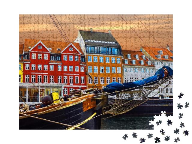 Puzzle 1000 Teile „Yachten und farbige Häuser an der Strandpromenade in Nyhavn“