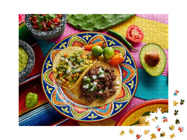 Puzzle 1000 Teile „Mexikanische platillo tacos mit Saucen“
