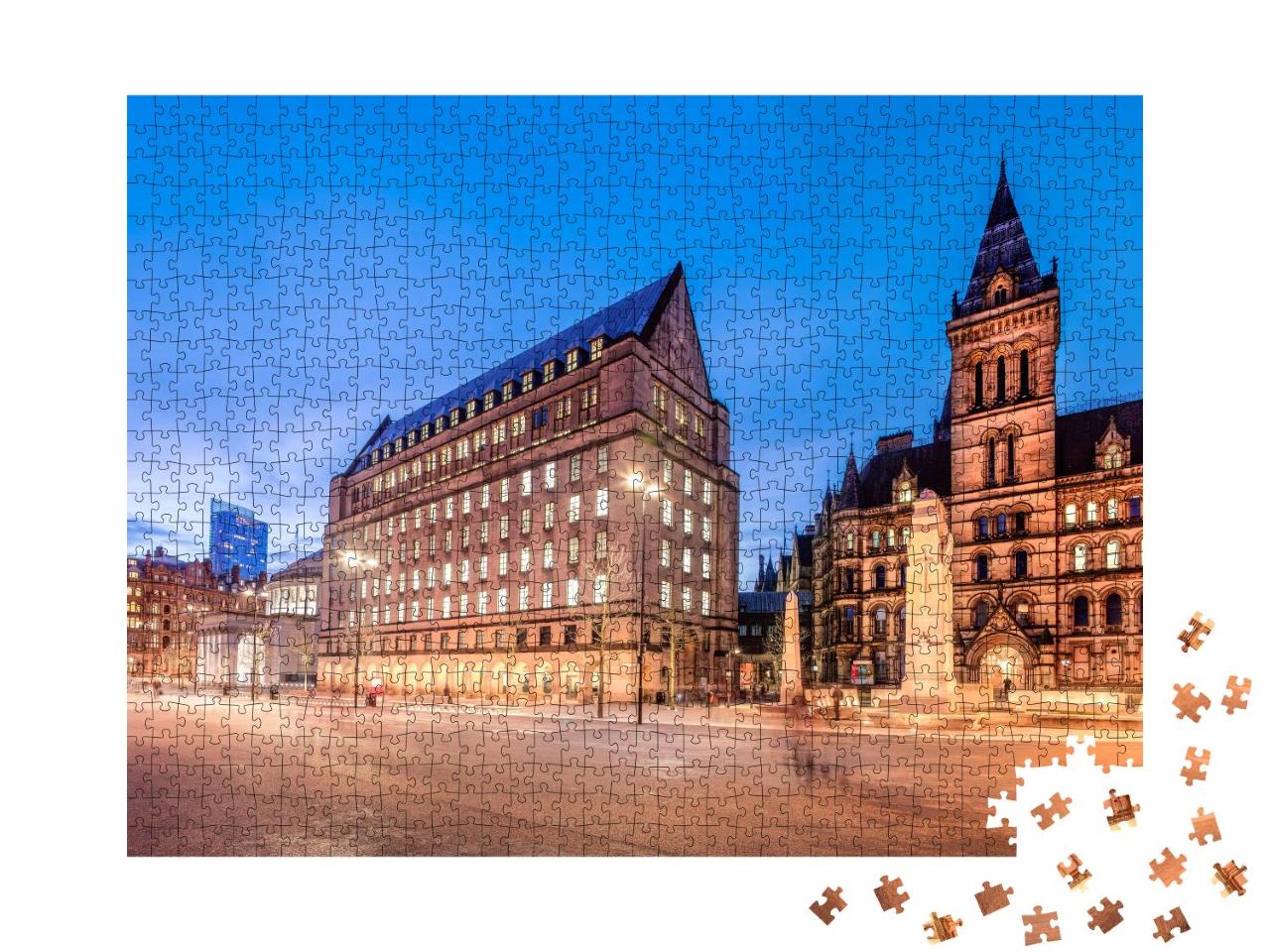 Puzzle 1000 Teile „Das alte und das neue Rathaus im Stadtzentrum von Manchester, England“