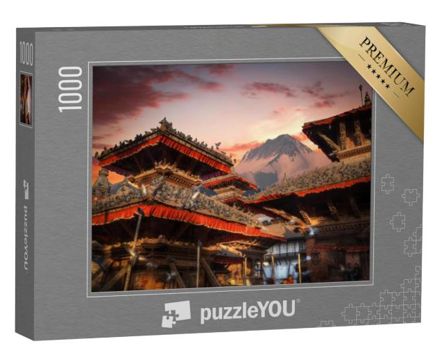 Puzzel 1000 stukjes „Betoverende avond bij de tempel van Durbar Square in Bhaktapur, Kathmandu, Nepal“