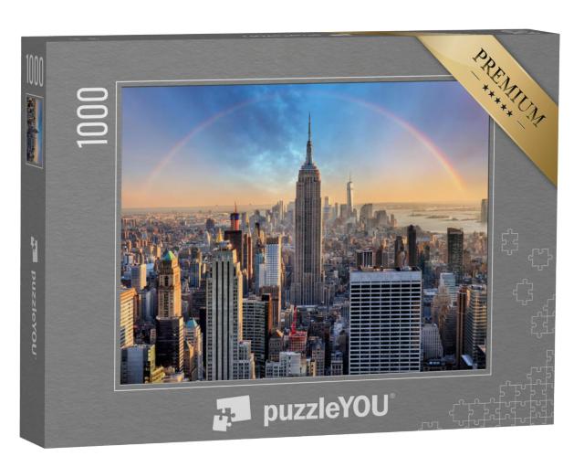 Puzzel 1000 stukjes „New York City skyline met wolkenkrabbers en regenboog“