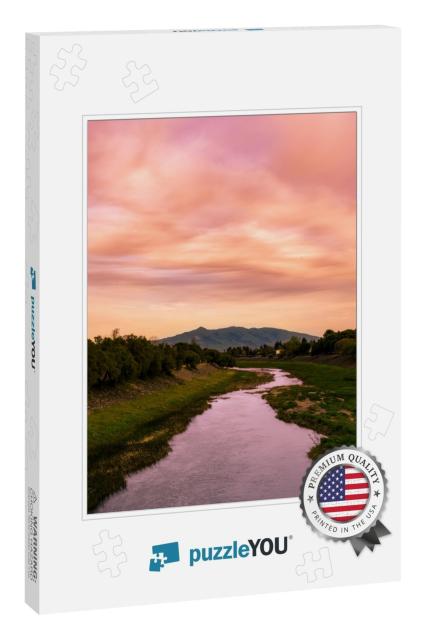 Sunset Over Alameda Creek in Fremont California... Jigsaw Puzzle