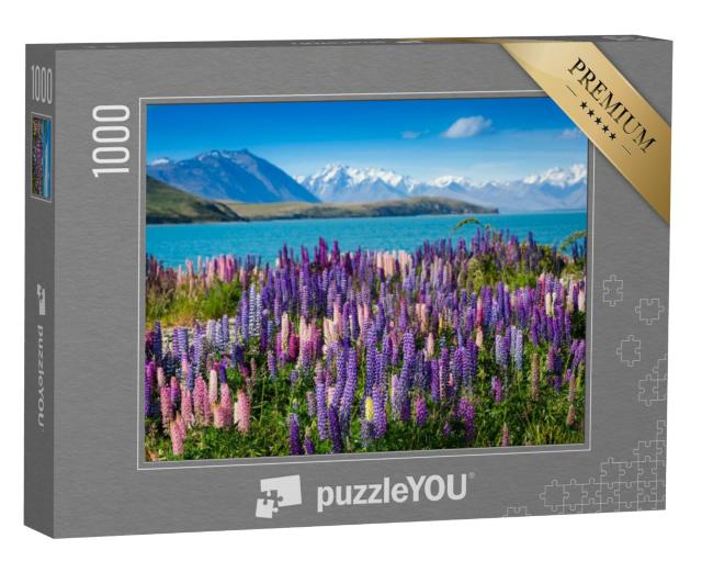 Puzzel 1000 stukjes „Majestueus bergmeer met bloeiende lupinen“