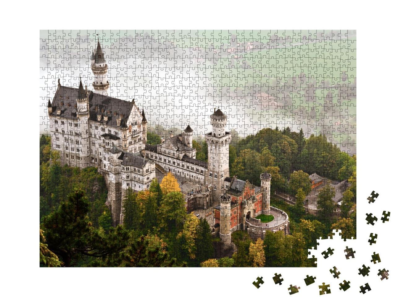 Puzzle 1000 Teile „Schloss Neuschwanstein im Nebel, Bayern“