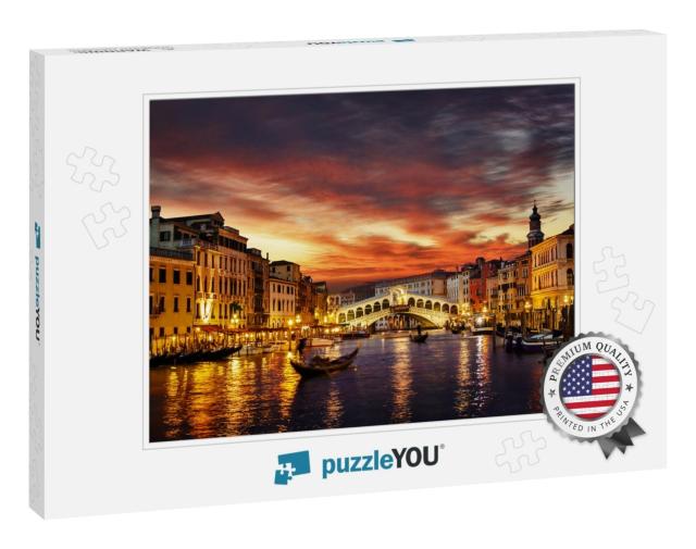 Ponte Rialto & Gondola At Sunset in Venice, Italy... Jigsaw Puzzle