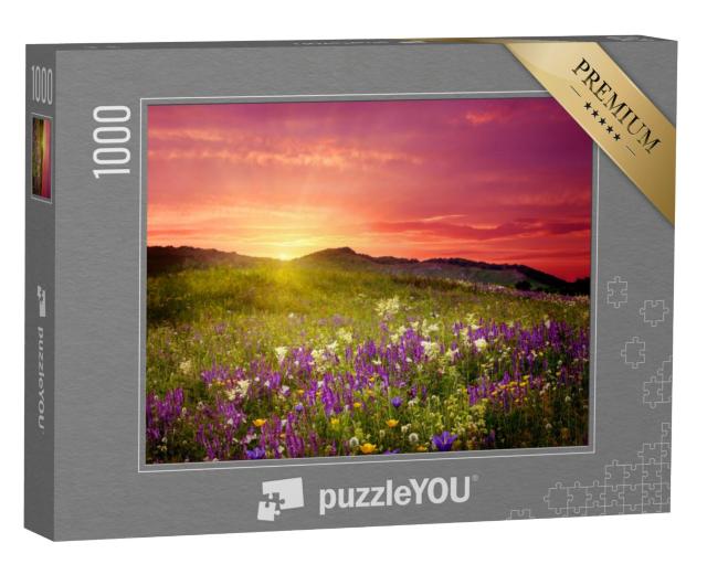 Puzzel 1000 stukjes „Berglandschap met bloemen“