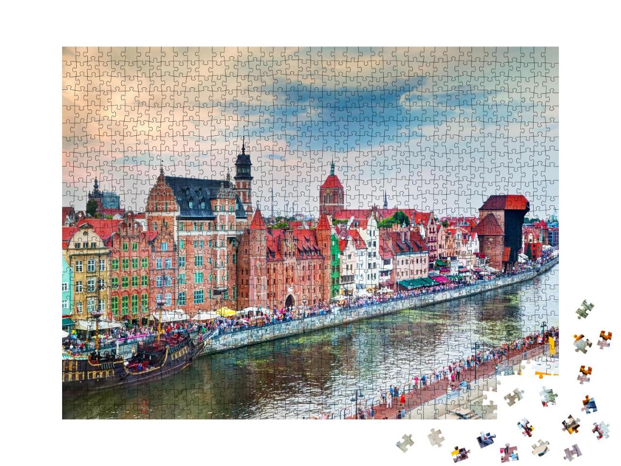 Puzzle 1000 Teile „Blick von oben auf die Altstadt von Danzig und den Fluss Motlawa, Polen“