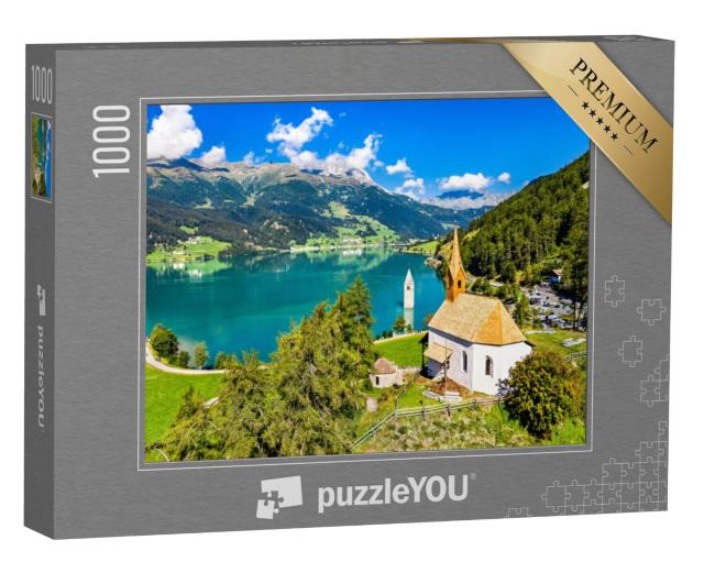 Puzzel 1000 stukjes „Sint-Annakapel en verzonken klokkentoren in Curon, Vinschgau Vallei“