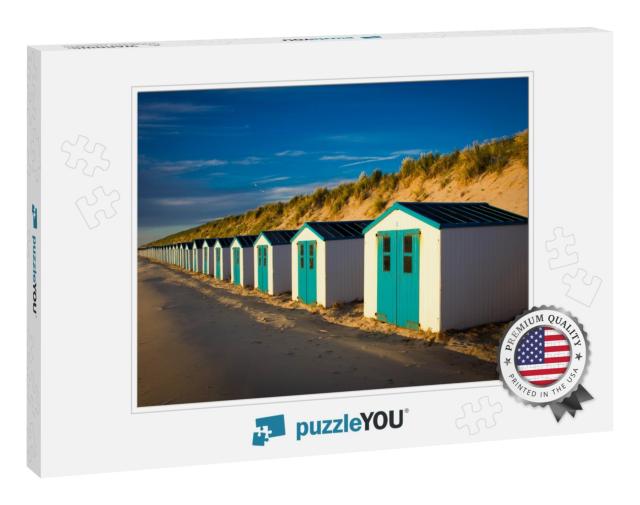 Texel. Little White-Blue Houses Cabins Along the Dunes in... Jigsaw Puzzle