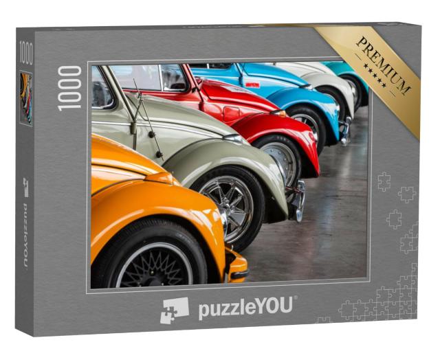 Puzzel 1000 stukjes „Retro oldtimer in verschillende kleuren op een rij“