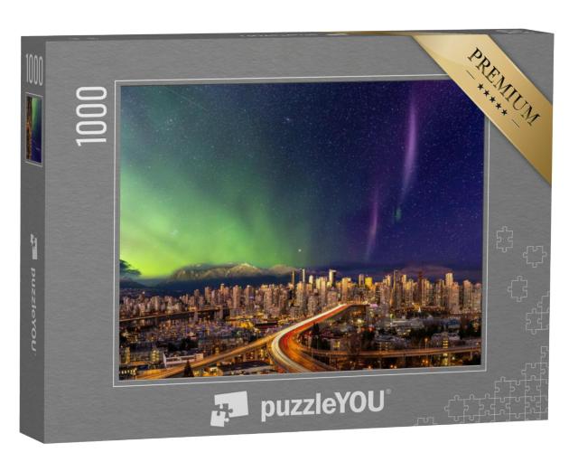 Puzzel 1000 stukjes „Het centrum van Vancouver met aurora borealis“