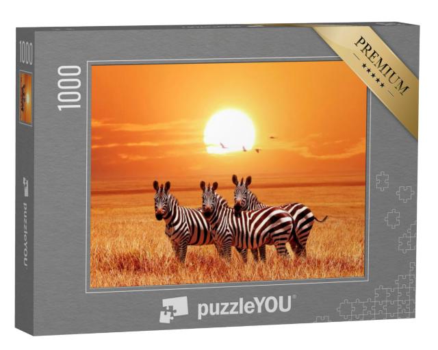 Puzzel 1000 stukjes „Zebra's bij zonsondergang, Serengeti Nationaal Park“