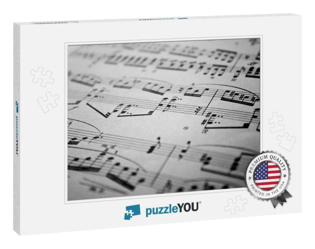 Sheet Music Background Musical Notes with Selective Focus... Jigsaw Puzzle