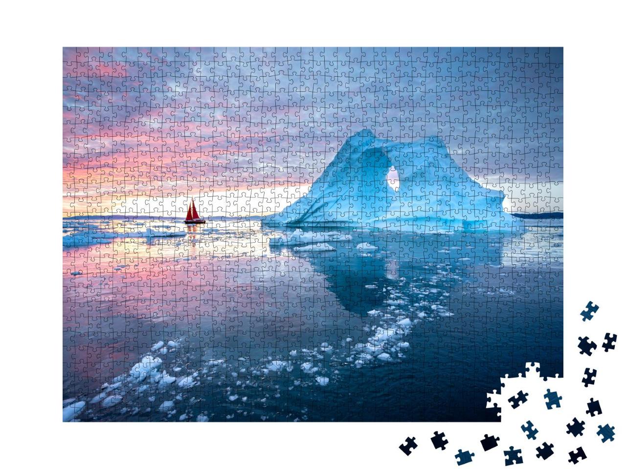 Puzzle 1000 Teile „Mitternachtssonne, Ilulissat, Grönland“