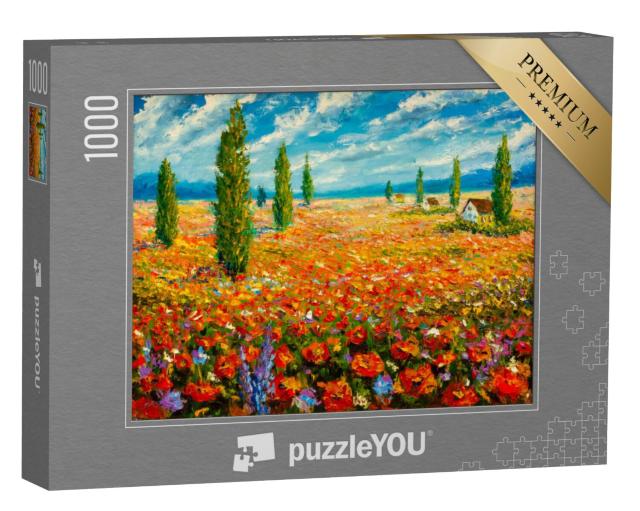 Puzzel 1000 stukjes „Olieverfschilderij van een bloemenweide door Claude Monet“