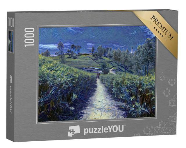 Puzzel 1000 stukjes „in de kunststijl van van Gogh, sterrennacht - theeplantages en fabriek in Sri Lanka“