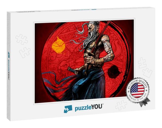 An Old Samurai Grandfather with a Katana Proudly Stands i... Jigsaw Puzzle