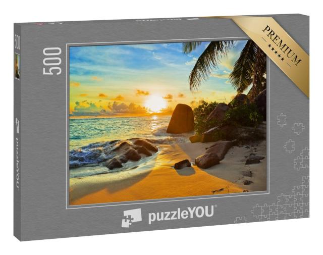 Puzzle 500 Teile „Tropischer Strand im Sonnenuntergang“