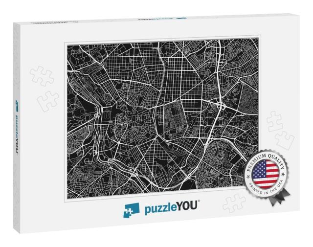 Black & White Vector City Map of Madrid with Well Organiz... Jigsaw Puzzle