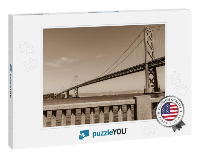 Sepia Tones Oakland to San Francisco Bay Bridge, Long Met... Jigsaw Puzzle