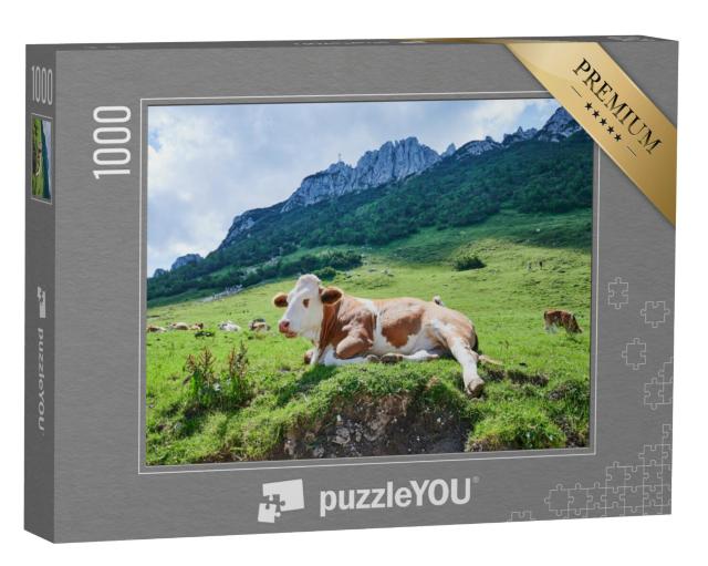 Puzzel 1000 stukjes „Koe voor de Kampenwand, Beieren, Duitsland“