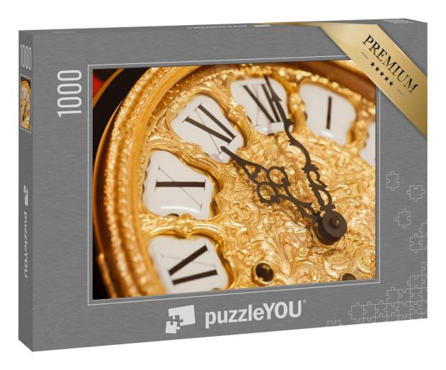 Puzzle 1000 Teile „Goldene Uhr mit römischem Ziffernblatt, Uhr in Nahaufnahme “