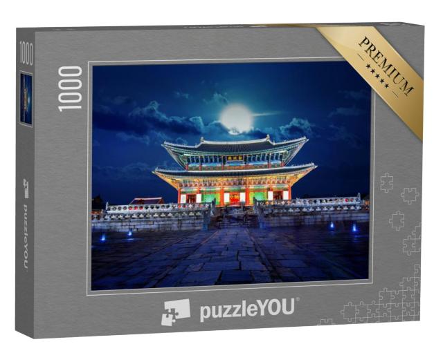 Puzzel 1000 stukjes „Volle maan boven het Gyeongbokgung Paleis, Seoul, Zuid-Korea“