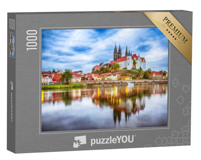 Puzzel 1000 stukjes „Kasteel Albrechtsburg en de kathedraal aan de Elbe bij zonsondergang, Meissen“