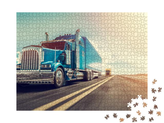 Puzzle 1000 Teile „3D-Rendering: Truck auf dem Highway“